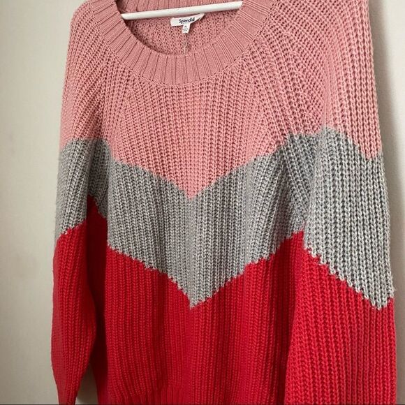 Splendid Sweater Loveland Colorblock Chevron Wool-Blend Crewneck Knit Casual - Picture 3 of 9